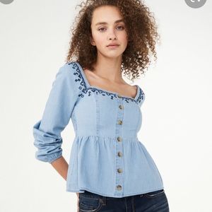 Embroidered Peplum Top